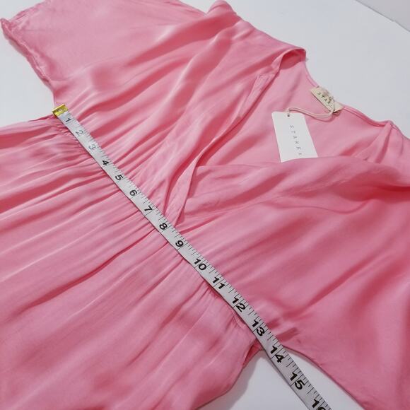 StarkX Pink Satin Geranium Maya Maxi Dress Empire Waist with Pockets - Picture 4 of 11